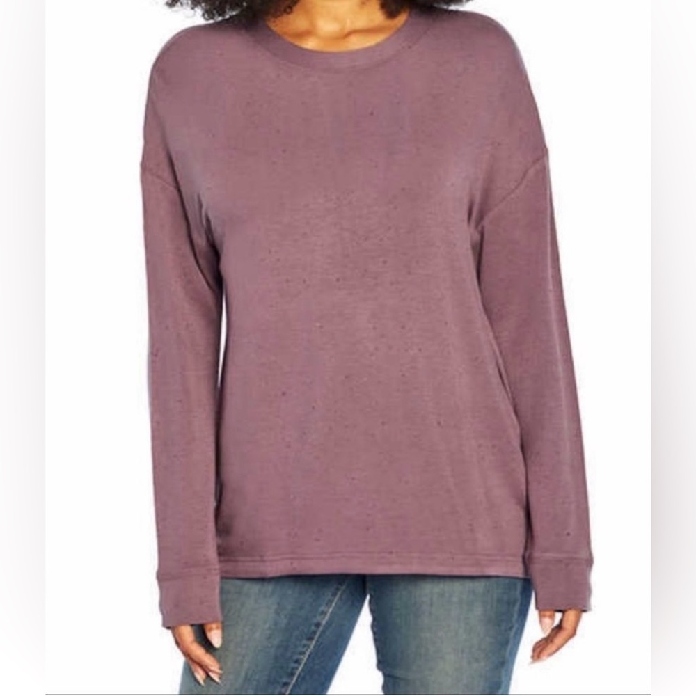New Three Dots Women’s Small Top Purple Speckled Pullover Soft‎ Crewneck